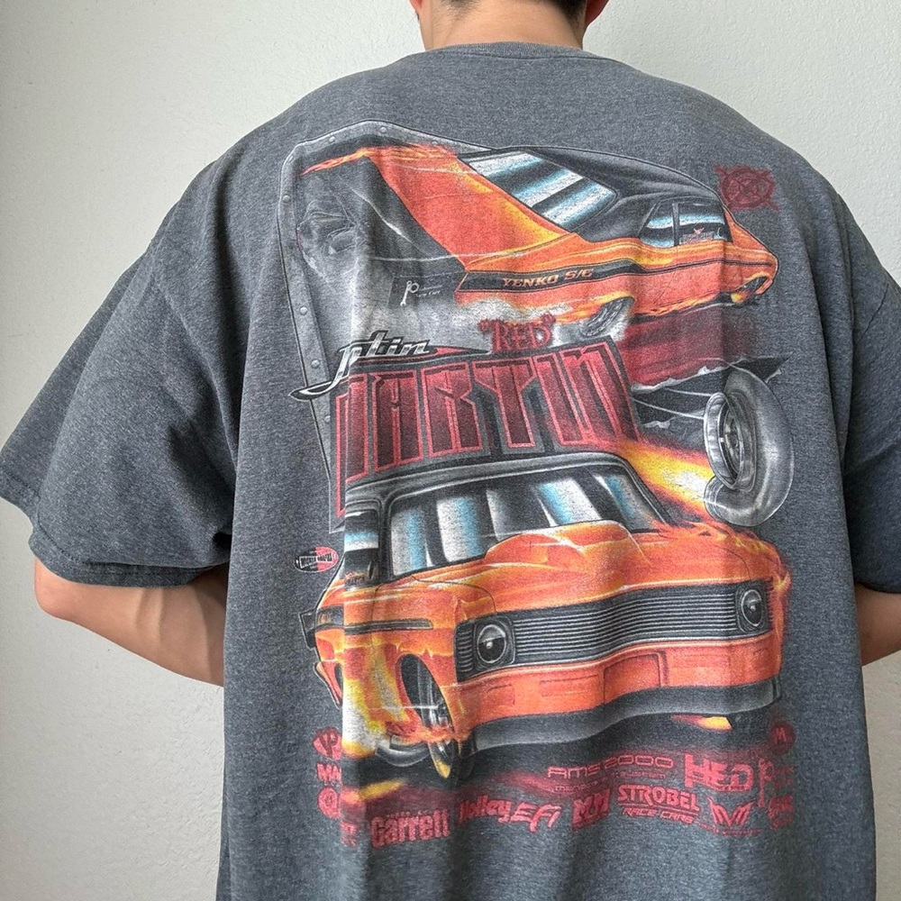 Vintage 2000s Justin Martin AOP Racing Graphics Gray Tee Shirt - Picture 3 of 6